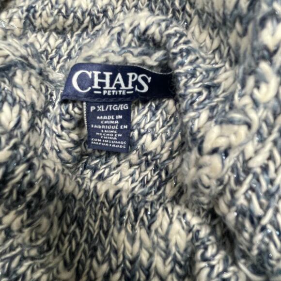 Chaps Petite Blue Marled Yarn Knit Cowl Neck Sweater Size XL Cotton Blend Cozy - Picture 3 of 5